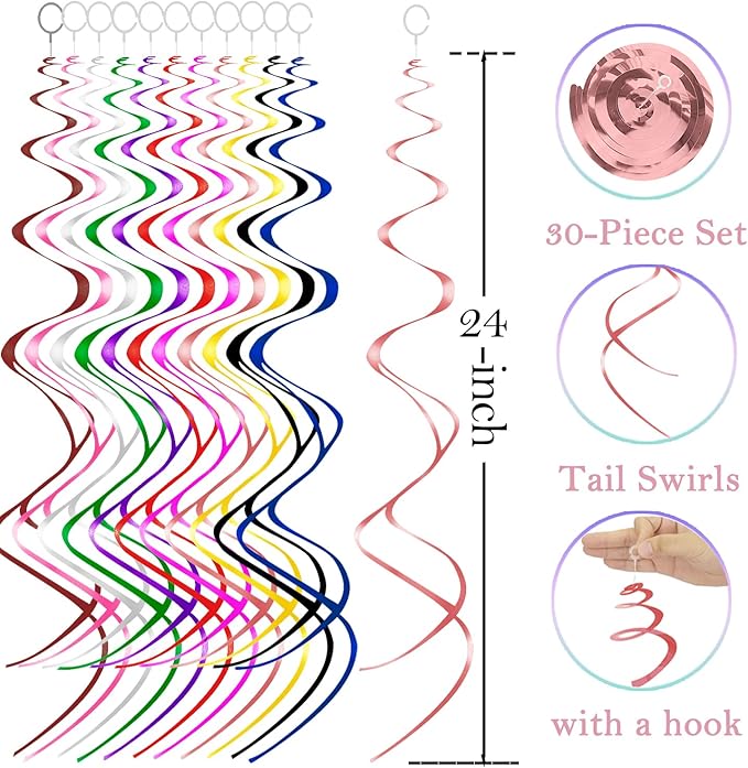 30 Pcs Rose Gold Swirls Decorations Hanging Swirl Decorations Rose Gold Streamers for Party Decorations Ceiling