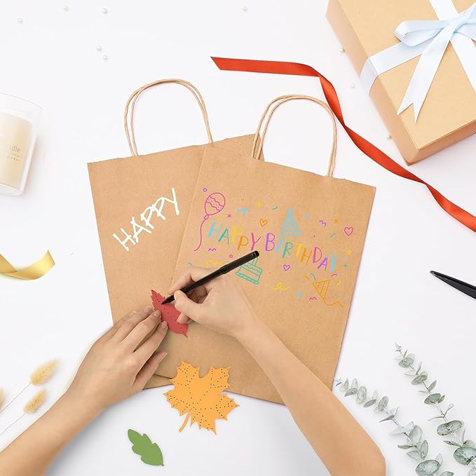 GSSUSA 600 Pack 8x4.25x10'' Paper Bags with Handles Bulk, Brown Paper Gift Bags for Small Business
