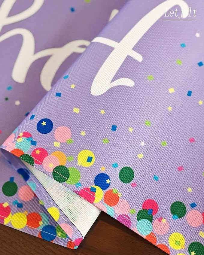 Letjolt Happy Birthday Table Runner 72 Inches Birthday Centerpieces for Tables Birth Day Party Sign Polka Dots Table Decoration, Light Purple