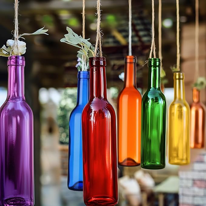 Rtteri 24 Pcs Decorative Colored Wine Bottles 375ml Empty Glass Bottles for Flowers Wedding Decor Centerpiece Christmas Party Favor DIY Crafts (Multicolor)