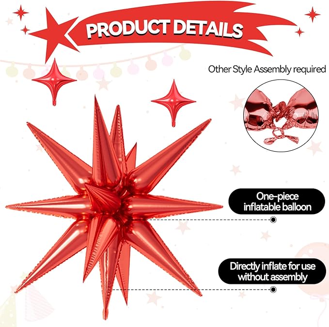 18 Pcs Red Silver Star Balloons, Silver and Red Balloon with 6 Pcs 22-Inch Explosion Star Balloons 12Pcs 10-Inch Four Pointed Stars Foil Balloon for Winter Christmas Birthday Party Decorations