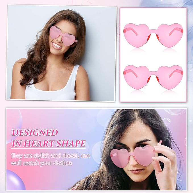 Flutesan 42 Pairs Heart Shaped Sunglasses Bulk for Women Cute Y2k Trendy Rimless Transparent Heart Glasses for Party Favor