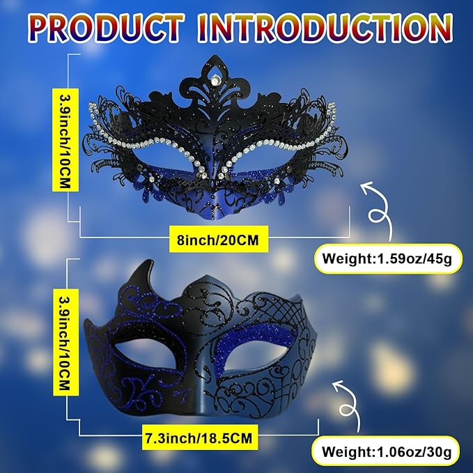 Couple Masquerade Mask Set, Venice Party Mask, Ancient Greek Roman Warrior Venetian Half Face Masks
