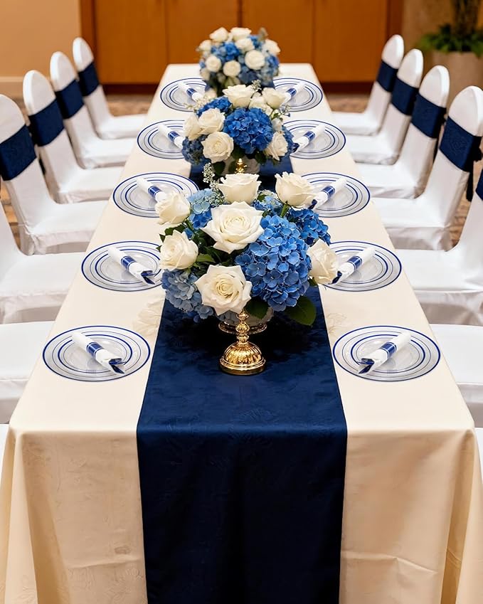 Goodluck 175 Piece Blue Plastic Plates, Clear Plastic Silverware Disposable Plates Set, Include 50Plates, 25Pack Pre Rolled Napkins with Silverware, 25Cups for Party, Wedding, Graduation