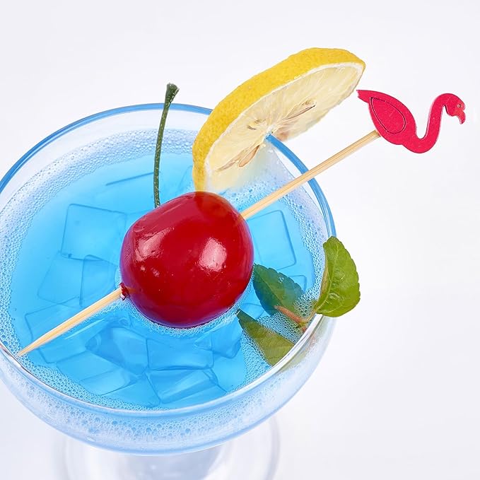 PuTwo Cocktail Picks Handmade Bamboo Toothpicks 100ct 4.7" in Flamingo Decor