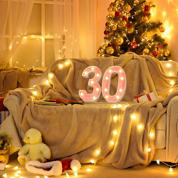 Marquee Light up Numbers 0-9, Battery Powered LED Light, Pink Glitter Plastic Sign, Night Light Decor for Graduation, Engagement, Wedding, Baby Shower, Birthday (Number 0)