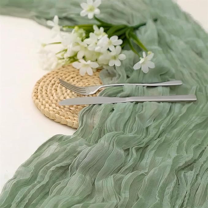 6 Pack 10 Ft Cheesecloth Table Runner Sage Green Gauze Long Table Runners Boho Gauze Cheese Cloth Table Runner Rustic Sheer Runner for Wedding Party Table Decor ( 35 x 120 Inch )