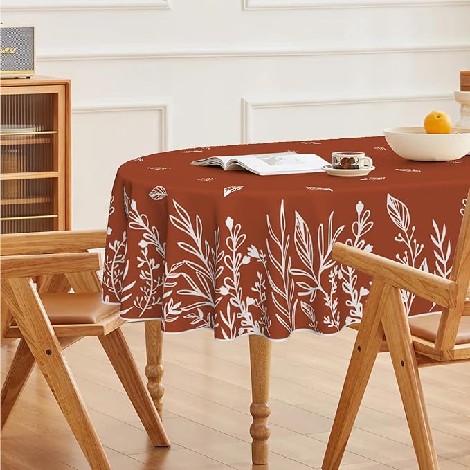 Horaldaily Fall Tablecloth 60×84 Inch Oval, Thanksgiving Autumn Harvest Caramel Wild Flowers Table Cover for Party Picnic Dinner Decor
