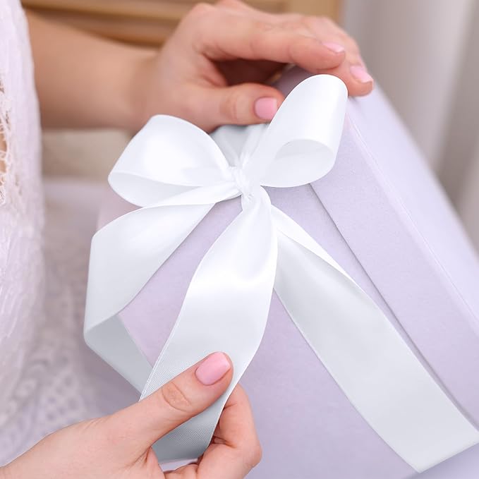 Fullive White Ribbon for Gift Wrapping, 30 Yards White Ribbon 1 1/2 Inch, Solid Polyester Satin Wedding Ribbons for Wedding Christmas Decorations DIY Hair Bows Wrapping Bouquet Floral Arrangements