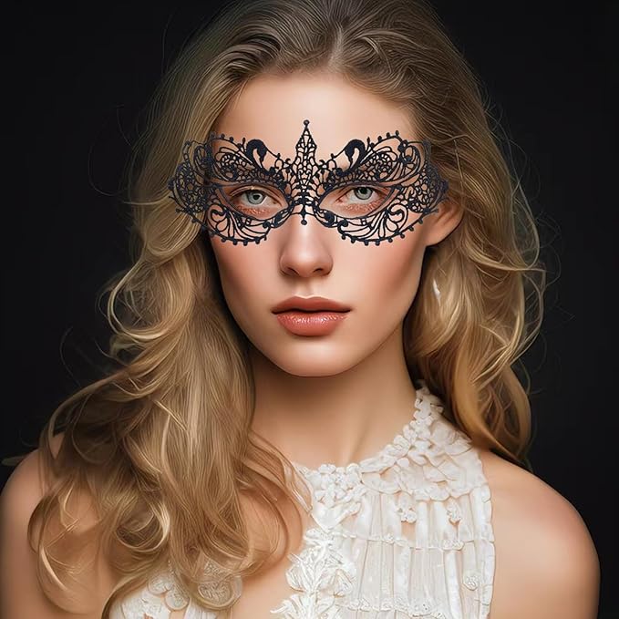 JOYFISCO Masquerade Mask for Women Metal Mask Shiny Rhinestone Venetian Party Prom Ball Bar Halloween Costume Accessory