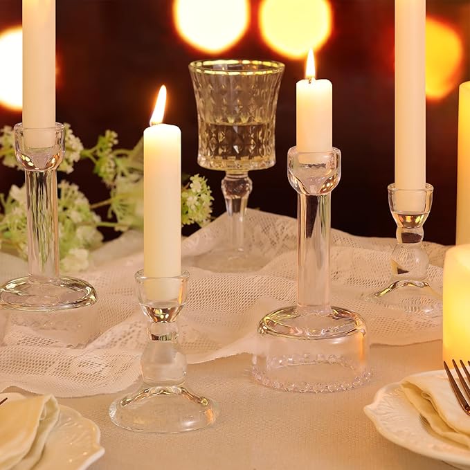 Circle Candlestick Holders Bulk, 6 Pcs Clear Combination Candle Holders Set, Crystal Candle Holders for Wedding, Table Centerpiece, Home Decoration