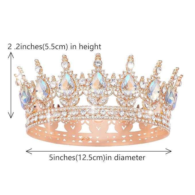Queen Crown Rhinestone Wedding Crowns and Tiaras for Women Costume Party Hair Accessories Princess Birthday Crown Crystal Bridal Crown (Rose Gold & Moonlight Crown)