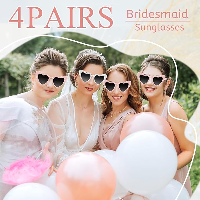 4/6/8/10/12 Pack Bachelorette Sunglasses Heart Sunglasses Vintage Heart Shaped Glasses for Women Bridal Party Wedding