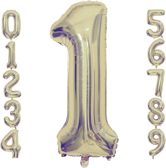 Champagne Gold 1 Number Balloons, 40 Inch Giant Number 1 Balloons Foil Mylar Helium Light Gold Number Balloons for 1th Birthday Party Supplies Anniversary Event Celebration Decorations