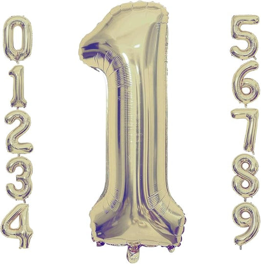 Champagne Gold 1 Number Balloons, 40 Inch Giant Number 1 Balloons Foil Mylar Helium Light Gold Number Balloons for 1th Birthday Party Supplies Anniversary Event Celebration Decorations