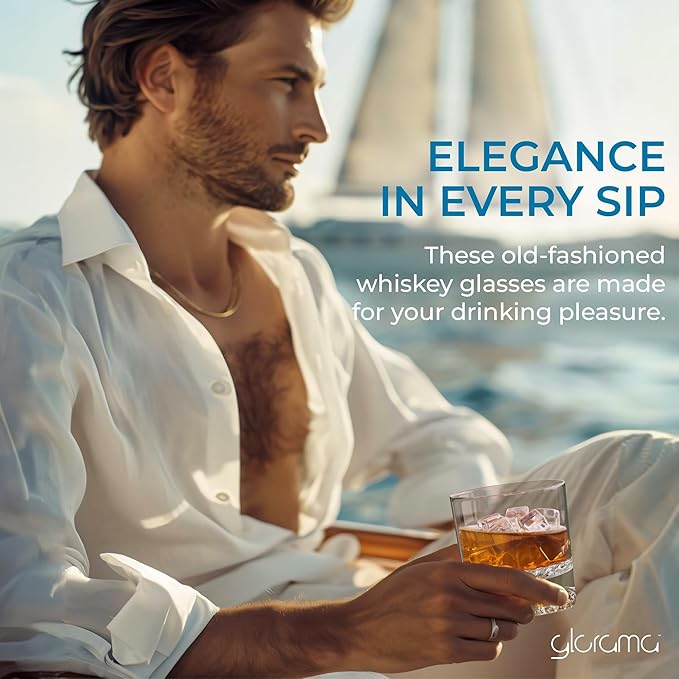 GLORAMA Premium Old Fashioned Whiskey Glasses with Heavy Bottom – Vintage Bar Drinkware for a Cocktail, Bourbon, or Scotch – Durable Crystal Rocks Glass – Set of 4, 10 oz