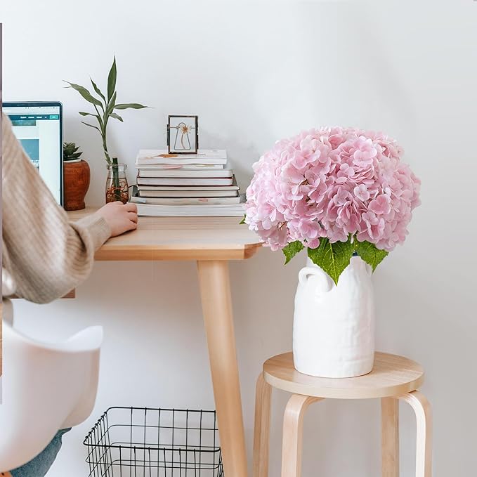 BonBloom's 3 Pcs Pink Hydrangea Artificial Flowers,21" Latex Hydrangeas with Stems,Fake Real Touch Flowers for Wedding Table Centerpieces Floral Arrangement Home Decor