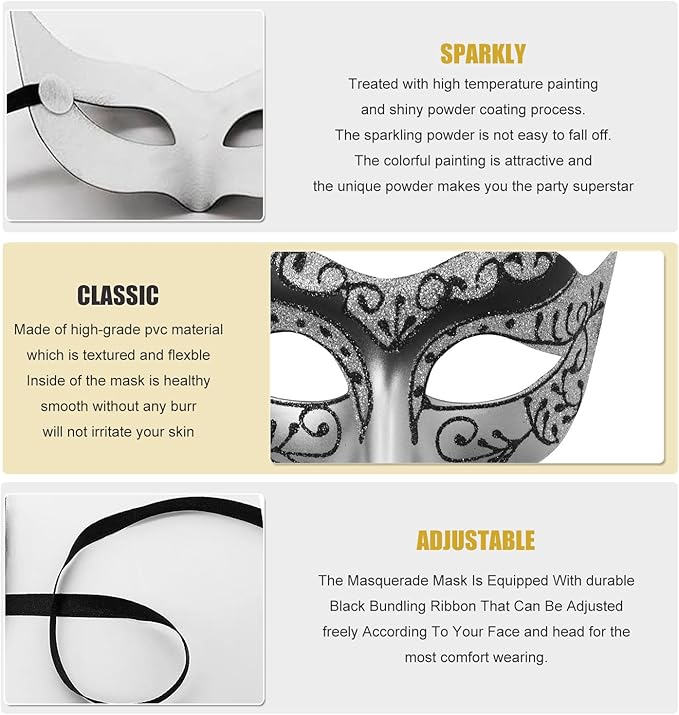 Masquerade Mask for Women Shiny Venetian Mask for Halloween Mardi Gras Costume Party Ball with Feather flower dec.
