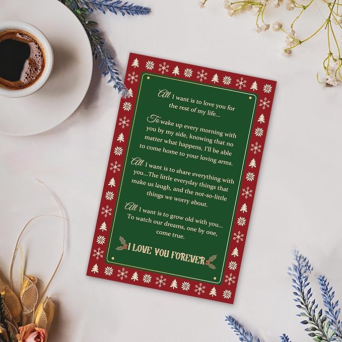 Romantic Christmas Card for Couples, Vintage Heartfelt Holiday Wishes with Love Messages Inside, Sweet Christmas Card for Partners Men Women
