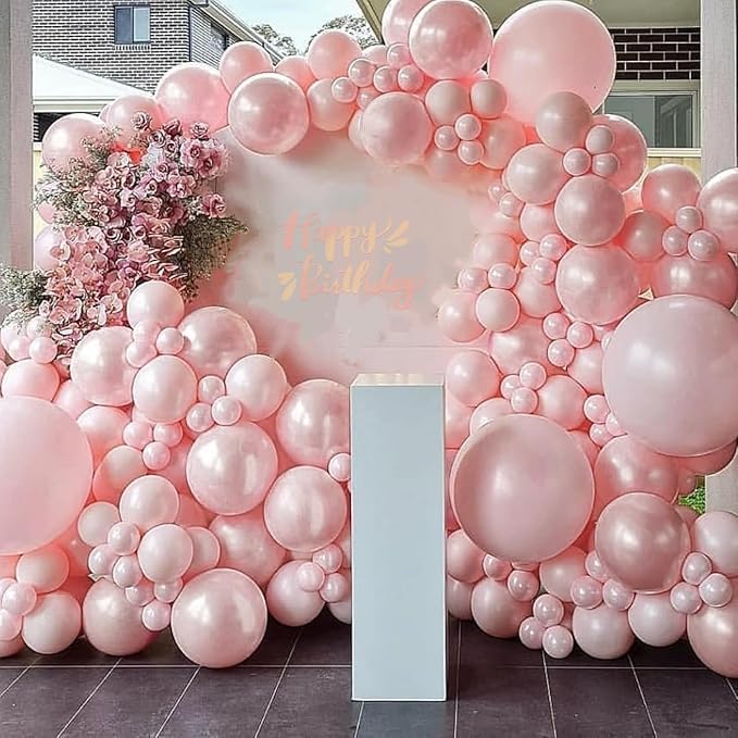 Pearl Pink Balloons Arch Double-Stuffed Baby Light Pink Balloons Garland Thick Balloons Different Sizes 18/12/10/5inch 61pcs Balloon for Wedding Valentines Day Birthday Decor