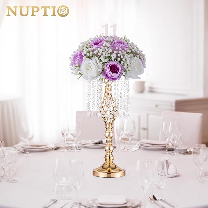 NUPTIO Flower Ball Arrangement Bouquet: 10 Pcs 8.6 inch Diameter Lilac Rose Fake Babys Breath Artificial Flowers for Wedding Centerpiece Event Party Tables Decorations