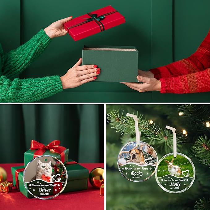 Personalized Pet Memorial Gifts, Acrylic Custom Photo Name & Date Dog Memorial Ornament, Forever in Our Hearts Sympathy Keepsake Gifts for Your Loss Cat