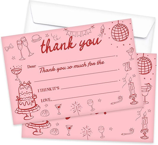 Kids Thank You Card, Dinner Party Theme Thank You Notes, Cocktail Greeting Card With Envelope, Birthday Wedding Graduation Christmas Party Favors Supplies Decor(20 Pcs)-07