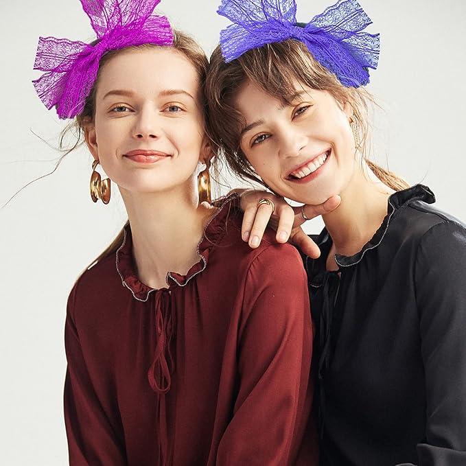 10pcs 80s Lace Headbands Bows 80s Costumes For Women Girls Neon Lace Headband Bulk Outfits Party Accessories