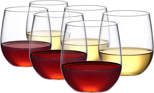 Amazing Abby - Cindy - 14-Ounce Unbreakable Tritan Wine Glasses (Set of 6), Plastic Stemless Wine Tumblers, Reusable, BPA-Free, Dishwasher-Safe, Perfect for Poolside, Outdoors, Camping, and More