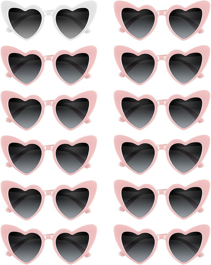 4/6/8/10/12 Pack Bachelorette Sunglasses Heart Sunglasses Vintage Heart Shaped Glasses for Women Bridal Party Wedding