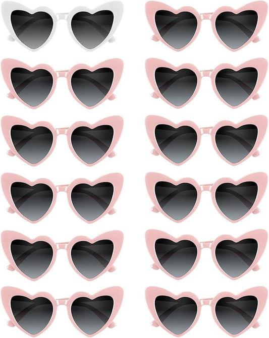 4/6/8/10/12 Pack Bachelorette Sunglasses Heart Sunglasses Vintage Heart Shaped Glasses for Women Bridal Party Wedding