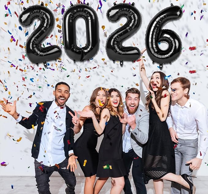 2026 Balloon - Black Birthday Number Balloons, 40 Inch Large Foil Balloons for Men Women Boys Girls Black Themed Birthday Decorations，Number 2026 Balloon