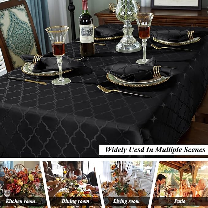 SASTYBALE Jacquard Tablecloth Rectangle Damask Pattern Table Cloth Spill-Proof Wrinkle Resistant Polyester Table Cover for Kitchen Dining Tabletop (Oblong, 60" x 102" (8-10 Seats), Black)