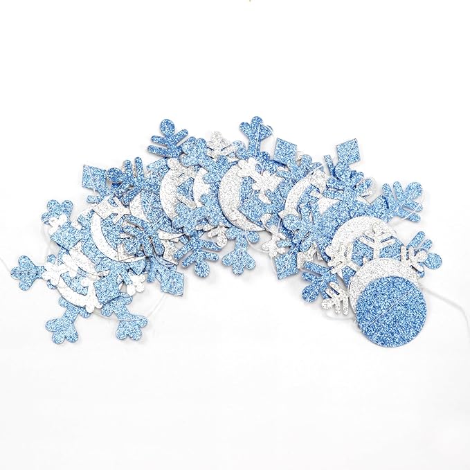 Snowflake-Snow Blue-Silver Christmas Party-Decoration Garland - 52Ft White Winter Wonderland Frozen Hanging Paper Streamers,Birthday New Year Baby Shower Supplies Classroom Decor Lasting Surprise