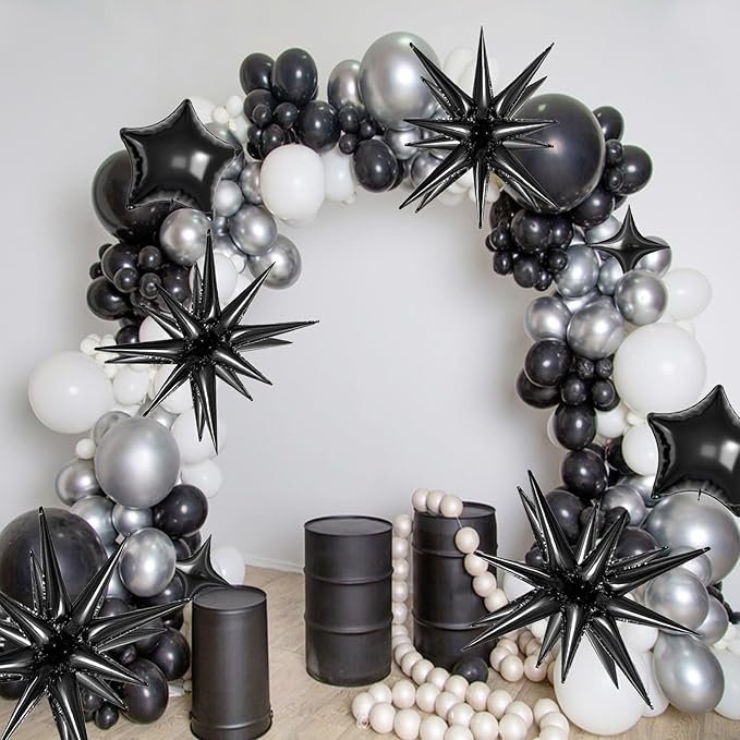 22 Pcs Black Star Balloons,22/18/10 Inch Star Foil Mylar Balloon,Spike Balloon and Four Pointed Balloons for Party Supplies Christmas Birthday Wedding Photo Booth (Black)