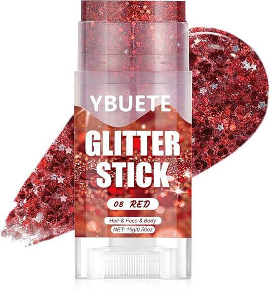 Red Face and Body Glitter Stick for Sparkling Makeup, Hair Glitter Accessories for Women, Highlighting Stick for Fairy Dust Makeup, Cheerful Face Glitter for Festive Parties and Carnivals