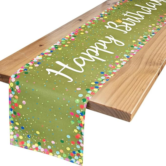 Letjolt Happy Birthday Table Runner 72 Inches Birthday Centerpieces for Tables Birth Day Party Sign Polka Dots Table Decoration, Olive Green