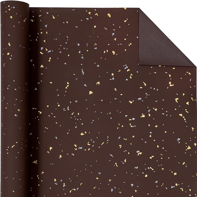 WRAPAHOLIC 30 Inch Jumbo Chocolate Brown Wrapping Paper Roll - 30 Inch x 16.5 Feet - Chocolate Brown Gold Design with Silky Touch Perfect for Birthday, Holiday, Wedding, Baby Shower
