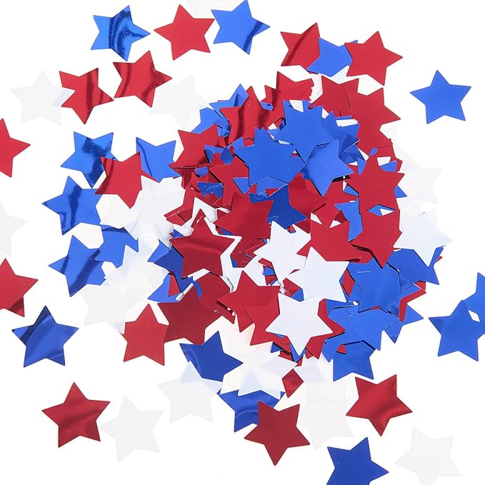 300 pcs Star Confetti Party Decorations Plastic Star Sequins Sparkle Metallic Flakes Table Confetti (1.2 in, Red, White, Blue)