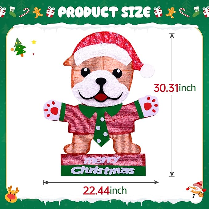 Domkom Lighted Bulldog Christmas Decoration, 30 Inch Pre-Lit Cute Dog with Christmas Hat 45 LED Warm Lights for Home Indoor Outdoor Yard Holiday Decor