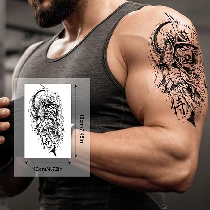 Black War Temporary Tattoo for Men, 6 Sheets Sleeve Tattoos Full Arm Temporary Tattoo, 11 Sheets Half Arm Fake Tattoos That Look Real, Soldiers for BBQ Pool Beach Party