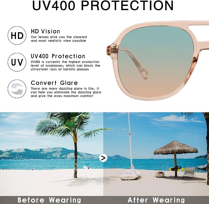 YDAOWKN Retro Square Aviator Sunglasses for Womens Mens Vintage 70s Double Bridge Sun Glasses