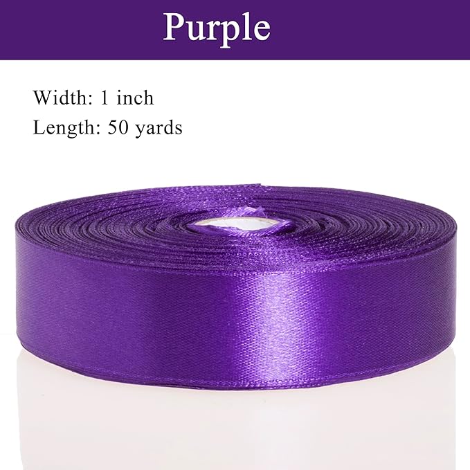 1 Inch Purple Solid Satin Ribbon, 50 Yards Craft Fabric Ribbon for Gift Wrapping Floral Bouquets Wedding Party Decoration
