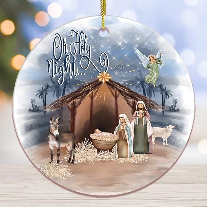 Religious Themed Christmas Ornaments, Nativity and Jesus Christ Decorations (Oh Holy Night Nativity Religious Christmas Ornament, Birth of Jesus Decoration)