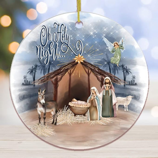 Religious Themed Christmas Ornaments, Nativity and Jesus Christ Decorations (Oh Holy Night Nativity Religious Christmas Ornament, Birth of Jesus Decoration)