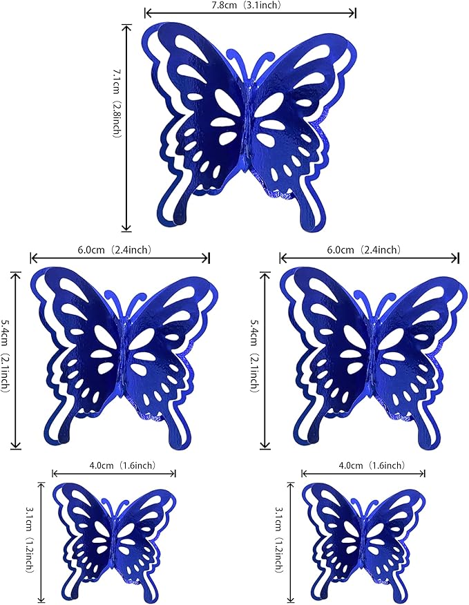 40 PCS Deep Blue Lively 3D Butterfly Cupcake Toppers Hollow Art Butterfly Cake Topper Decorations for Baby Shower Wedding Anniversary Kids Birthday Party Supplies Mixed Size