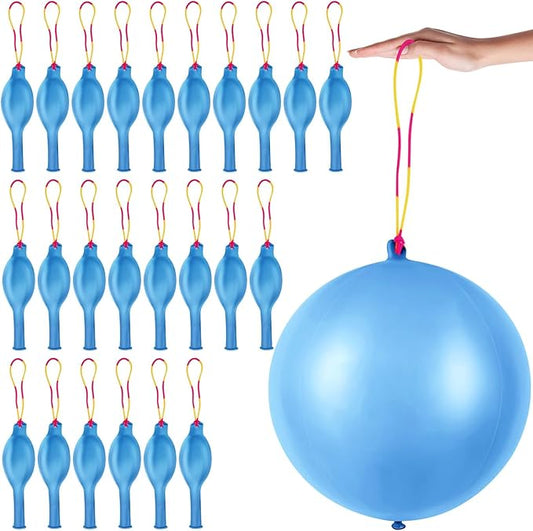 24 Pcs Blue Punch Balloons Bounce with Rubber Band Handle Punching Balloon Heavy Duty for Birthday party favors, Kids (Blue)