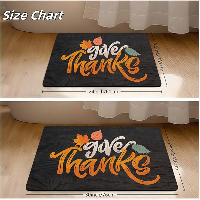 InterestPrint Fall Thanksgiving Welcome Door Mat, Give Thanks Decor for Covered Outdoor Area Fall Maple Leafs Decor Welcome Mat for Autumn Halloween Thanksgiving Farmhouse Decor, 30"x18"inch