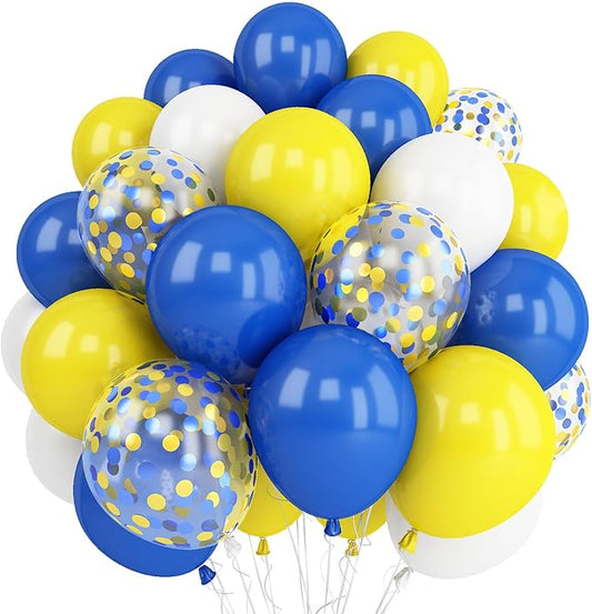 Togvu Yellow Blue Balloons, 12 Inches Blue Yellow White Balloons with Confetti Balloons Dark Blue Latex Balloon Helium for Kids Birthday Graduation Baby Shower Socer Party Decoration