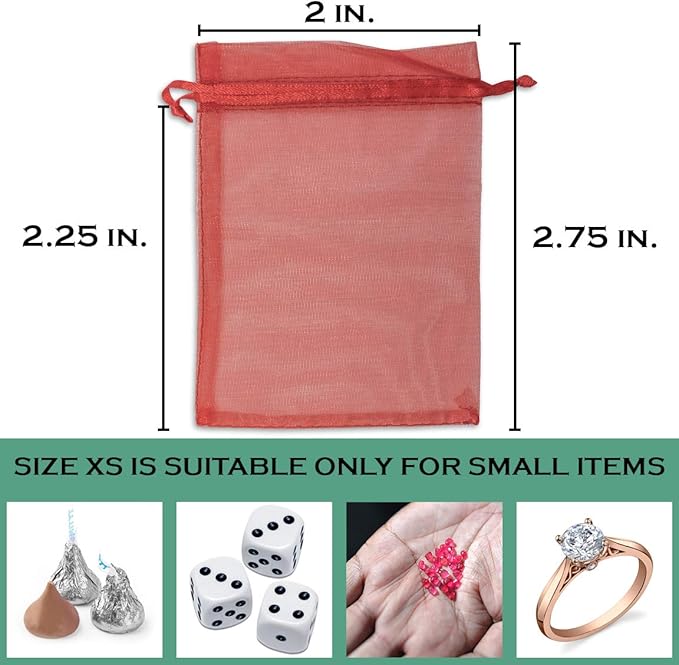 TheDisplayGuys 100-Pack XS 2" x 2 3/4" Red Sheer Organza Gift Bags with Drawstring, Jewelry Candy Treat Wedding Party Favors Mesh Pouch